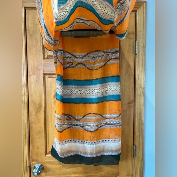 Lightweight Scarf Rectangle Orange Teal Green - Picture 2 of 4
